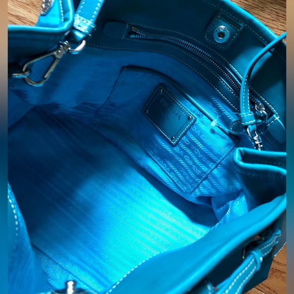 Prada Borsa A Mano Handbag Turquoise / Blue Tessuto + Soft CA BN1841 Tote Hobo - Picture 11 of 17